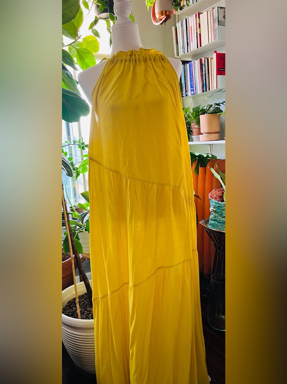 MNG Gorgeous Yellow Halter Tiered Maxi Dress. Great condition.